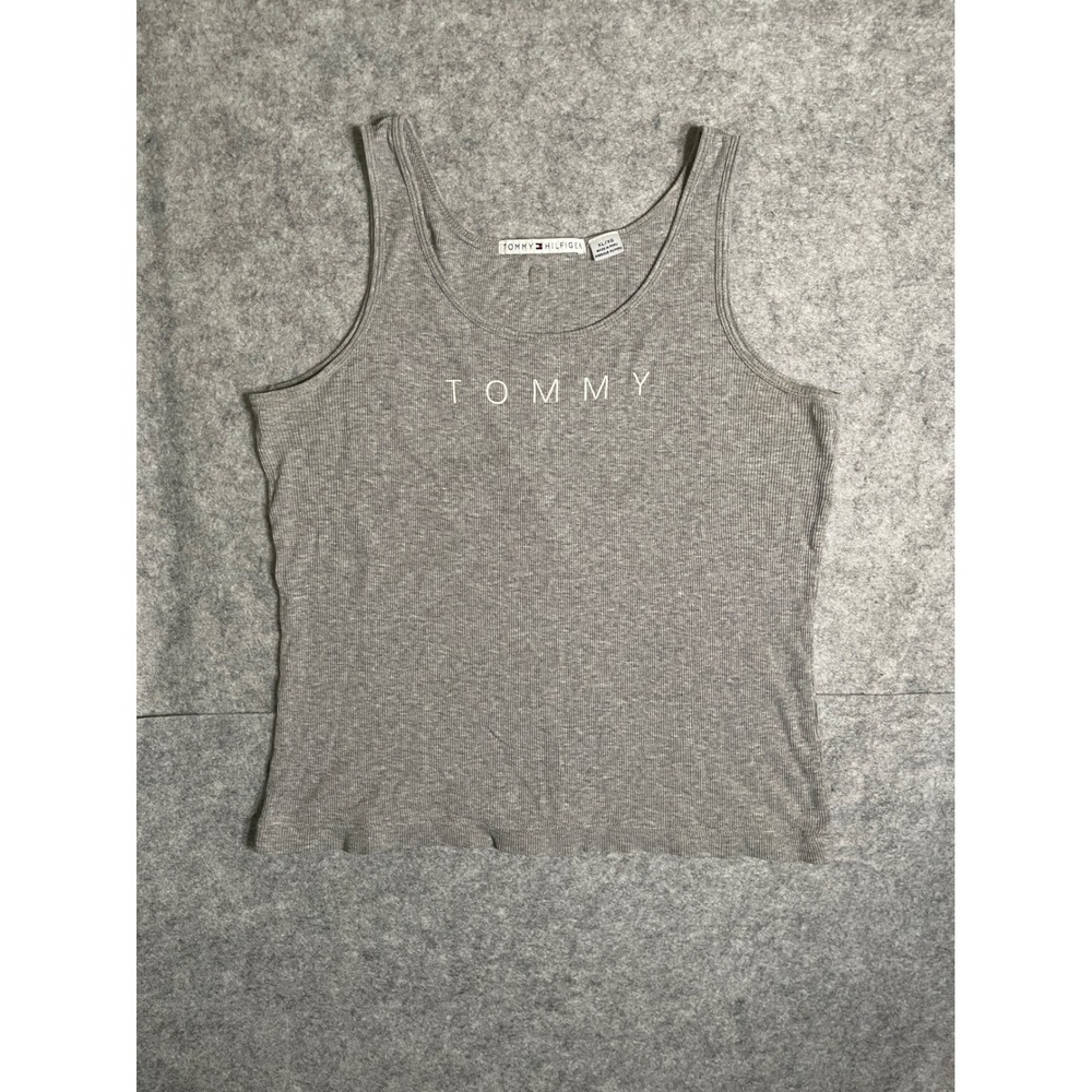 Tommy Hilfiger Womens XL Gray Ribbed Tank Top Tommy Logo Sleeveless Scoop Neck